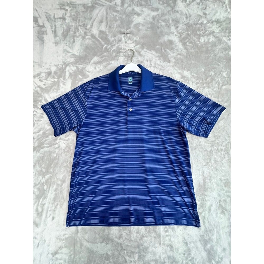 PGA TOUR Men's Blue Striped Golf‎ Polo Shirt Size LG